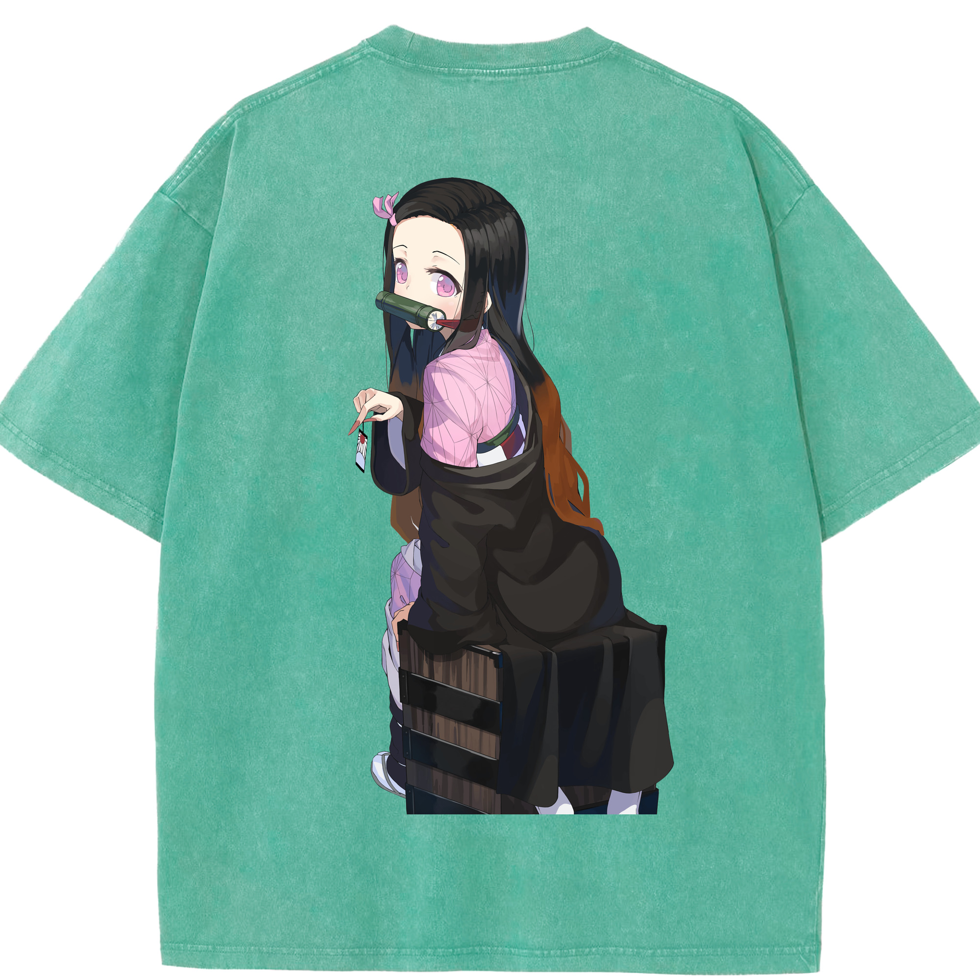 （画像用） 鬼滅の刃（きめつのやいば）竈門 禰󠄀豆子／かまど ねずこ Kamado Nezuko 綿100% ヴィンテージ風 半袖Tシャツ（背面プリント）